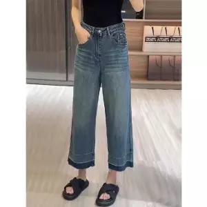 여자 와이드 핏 청바지 워싱 빈티지 8부 데님팬츠 여름 으로 슬림 하게 하이웨이스트 일자 팬츠 BE2