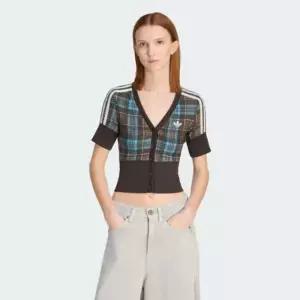 [아디다스]반팔티 UQA KW4548 버튼 디테일 체크 브이넥 셔츠