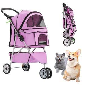보관 바구니가 반려견 유모차 3륜 반려동물 여행용 컴팩트 휴대용 접이식 캐리어 캠핑용 소형견