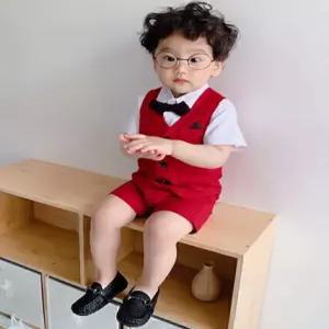 팜므 아동 정장 여름 레드 조끼 반바지 정장세트설날