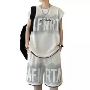 투피스 남자 여름 캐주얼 반팔세트 민소매 트레이닝 세트 남런닝 벌에 농구복 CH2