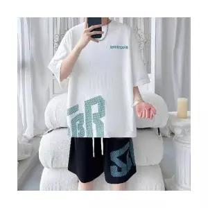 남성 심플데일리룩 반팔세트 쿨링 농구복 트레이닝 세트 여름 얇은 빅사이즈 속건 반팔 티 반바지 OOTD2