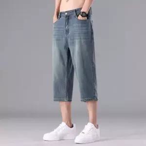 픽호샵 데님팬츠 청바지 레져진 일자핏 키작남 와이드 얇은 남자 여름 7부 꾹2