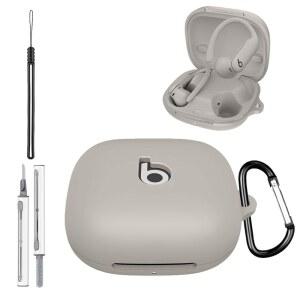 [4 in 1] 비츠 파워비츠 프로 2 케이스 커버, 2용 소프트 실리콘 보호 스크래치 방지 기능이 있는 충격 열쇠고리 및 랜야드와 클리너 키트, 그레이