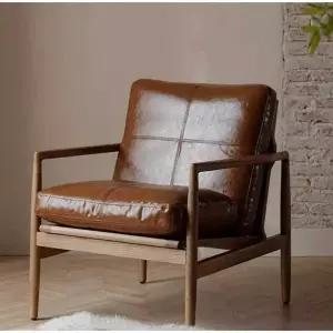 원목 팔걸이 소파 1인 가죽소파 북유럽스타일 레트로