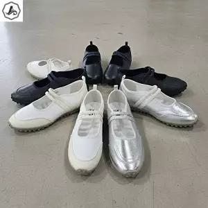 [애슬릿] 메리제인 스니커즈 소가죽 더블 밴드 메탈릭 실버 단화