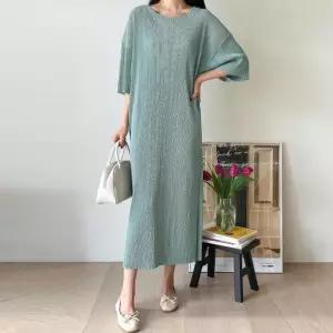 [유야]여성 무지 플리츠 주름 반팔 롱 원피스 -FOP0386- 여름