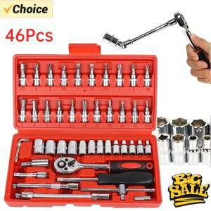 1Pc Krachtige 46pcs/set 탄소강 콤비네이션 세트 1/4인치 렌치 소켓 스패너 드라이버 가정용 호환 바이크