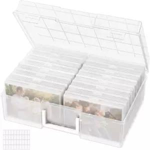 Lifewit 4x6 사진 보관함 뚜껑이 있는 16개의 내부 케이스 1장의 라벨 스티커가 투명 정리함 씨앗 카드용