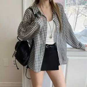 [다잇템] 여자 여성스러운 빅사이즈 비침 격자 클래식 면원단 남방