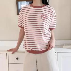 [다잇템] 여자 빅사이즈 줄무늬 강아지 크로쉐 반소매 맨투맨