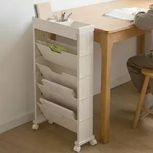 [히키스]HICKIES 공부방 틈새 이동식 4단 북카트 책꽂이 데스크정리 트롤리 HTB5