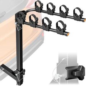 2개의 u201D 히치가 있는 자동차, 트럭, SUV용 몬텍 4-바이크 랙, 접이식 및 틸트 가능한 자전거 랙 히치, 3mm 두께의 튼튼한 강철 프레임, 미끄럼 방지 안정성 및 스트랩이 있는 히치 자전거 랙, 150파운드 용량