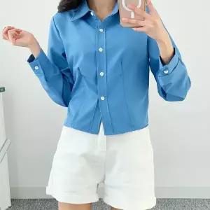 [신세계라이브쇼핑][옷자락] 여자 데일리 크롭 셔츠 슬림핏 긴팔 블라우스