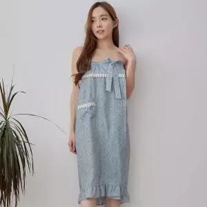 [하프클럽/알콩단잠]여자 골프샤워가운 실크샤무즈 랩가운 꽃무늬 블루 목욕 마사지가운