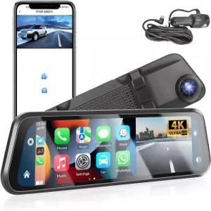 무선 카플레이 및 안드로이드 오토가 장착된 포도포 12인치 미러 대시 캠 IPS 터치스크린이 4K 전면 야간