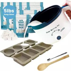 성인 초보자를 위한 비누 멜터와 5파운드 베이스가 포함된 PIUH 염소 우유 만들기 키트 SLS/SLES 프리 천연