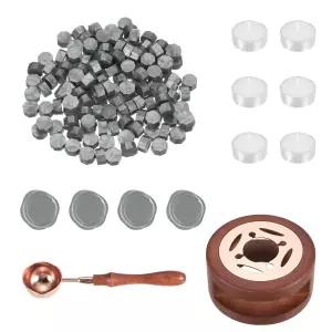 파티킬 왁스 씰 키트 150개 씰링 비드 나무 워머 녹인 스푼 봉투 편지 우편 공예 DIY용 6개 청록색 양초