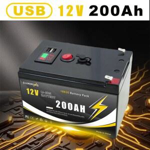 LiFePO4 12V 4000+ 딥 사이클 18650 리튬 200Ah 배터리 내장 BMS UPS, 카약 어군탐지기, 태양광 패널, 파워휠용