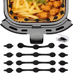 양피지용 12PCS 에어프라이어 자석 일회용 라이너 고정용 실리콘 액세서리로 종이 태우기 방지 블랙