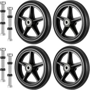 휠체어 롤레이터 및 워커 드라이브 액세서리용 6인치 솔리드 휠 교체용 4팩 - 미끄럼 방지 PU 타이어