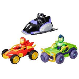 아이언맨과 그의 멋진 친구들 마블 장난감 번들, 3개의 차량 및 액세서리가 포함된 액션 피규어 3종, 어린이용 3인치 슈퍼 히어로 장난감, 3세+