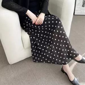 상큼발랄 봄여름용 쉬폰 도트 롱스커트 데이트룩 롱치마 체형커버