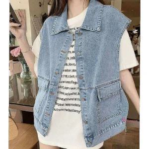 여성 조끼 간절기 봄가을 데님 청 캐주얼 청조끼uvw615