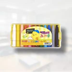 노랑 병아리 손에 묻지 않는 크레파스 12색 크레용 미술 그림 그리기 학용품 스케치 준비물