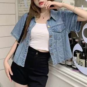 여성용봄철자켓 얇은 여자용 데님 청자켓 반팔 크롭 청반팔bcd288