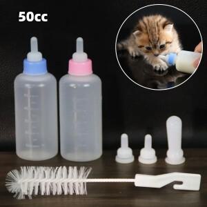 반려동물 고양이 우유 병 개 실리콘 휴대용 새끼 수유 식수 레드 블루 50cc 1 세트