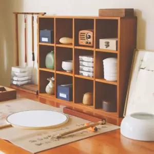 우드 다기 장식장 수납 그릇장 소품 엔틱 칸칸 나무 다관 컵 원목 선반 칸