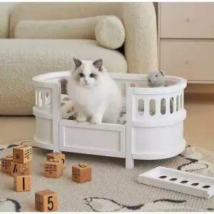 유럽풍 고양이 침대 애완 집 단일침대 원목 화이트 쇼파 강아지 동물 흰색