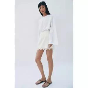 ZARA 레이스 헴라인 스커트 팬츠 - 크림 371582