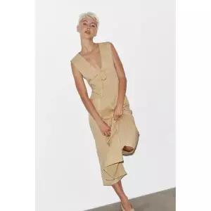 ZARA 개버딘 미디 원피스 - 라임 그린 371842