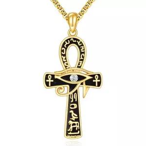 12010275 남자 목걸이 심플 패션 캐주얼 Ankh 925 스털링 실버 18K 골드 도금 호루스 펜던트 이집트 앙크