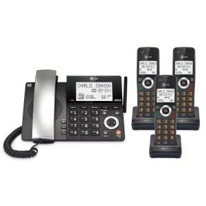 AT T DECT 6 0 유선 /무선 가정용 전화기, 3단 핸드셋 및 자동 응답기, 스마트 통화 차단, 발신자 ID, 대형 백라이트 디스플레이, 빅 버튼, 스피커폰, 인터콤: CL84318 차콜 블랙