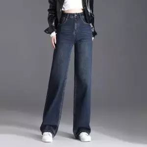청 회색 팬츠 여성용 빈티지 하이웨스트 통굽 청바지 다리 빅사이즈 춘추 OP3