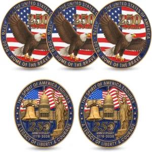 250주년 챌린지 코인 세트 대머리 독수리 리버티 디자인 7762026 250년 자유 수집용 투명 릴 케이스가 있는