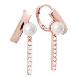 [NS홈쇼핑][미니아트] 14K 골드필드 핀 셀린 큐빅 진주 드롭 원터치 링 귀걸이..[35857398]