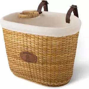 할머니 여성용 컵 홀더가 있는 자전거 바구니 전면 천연 라탄 위커 라이너가 비치 크루저용