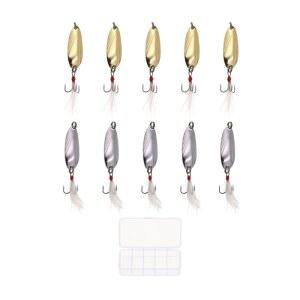 태클 박스 10피스 낚시 스푼 키트 - 5g 금속 송어 및 팬피쉬 루어 - 송어, 크래피, 배스, 얼음 낚시를 위한 트레블 스푼 - 초경량 캐스팅 및 지깅 루어 세트