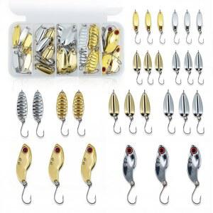 28피스 스푼 낚시 루어 세트, , 단단한 금속 송어 스푼 및 얼음 낚시 스푼 , 연어, 배스 및 바닷물 물고기용