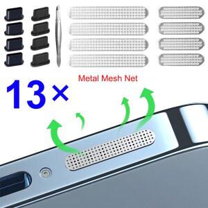13개 모바일 폰 방진 네트 스티커 충전 먼지 마개 스피커 구멍 방진 금속 메쉬 먼지 커버 (아이폰 16, 삼성용)