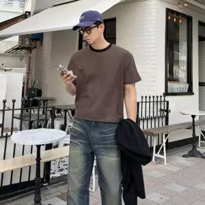 남자 크롭 반팔 61cm 스트라이프 반팔티