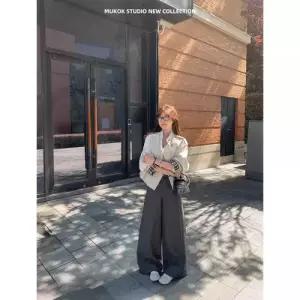 팬츠 그레이 캐주얼 여성용 정장 스트레이트 춘추 BE3