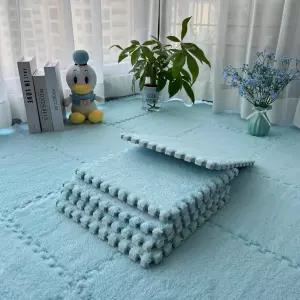 12 PCS 두꺼운 플러시 연동 바닥 매트 푹신한 사각 타일 16개의 가장자리가 있는 부드러운 미끄럼 방지