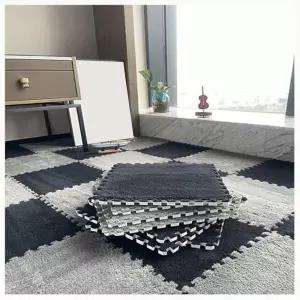 24개의 플러시 폼 바닥 매트 사각형 연동 카펫 타일 12X12인치 퍼즐 조각 두꺼운 푹신한 블랙 그레이