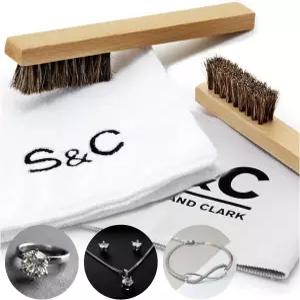 스톤 앤 클락 4PC 주얼리 클리너 폴리시 키트 - 천연 말털 브러시 극세사 및 연마 천 반지 귀걸이 팔찌용