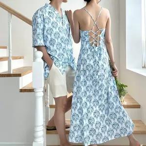 썸머룩 비치웨어 남녀커플 마블링 수영복 여름 패션 해변 의상 커플룩 패턴 썸머 아이템